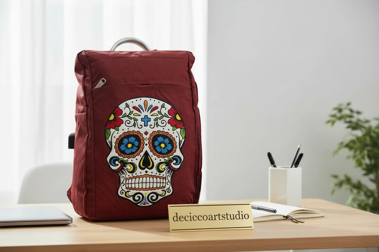 Zaino Teschio Messicano Rosso - deciccoartstudio.com
